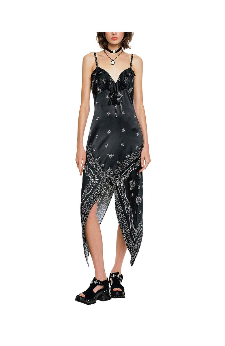 Anna Sui Ribbon Handkerchief Satin Print Dress, Main, color, 