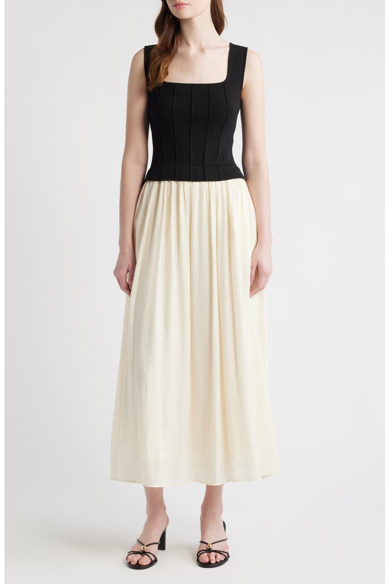 Mixed Media Dress, Main, color, BLACK IVORY