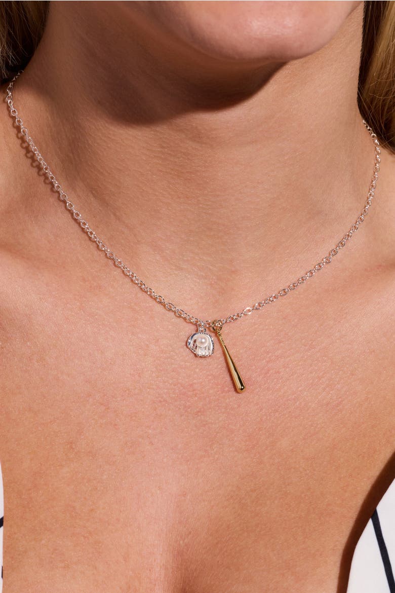 Baseball Duo Charm Pendant Necklace, Alternate, color, Silver