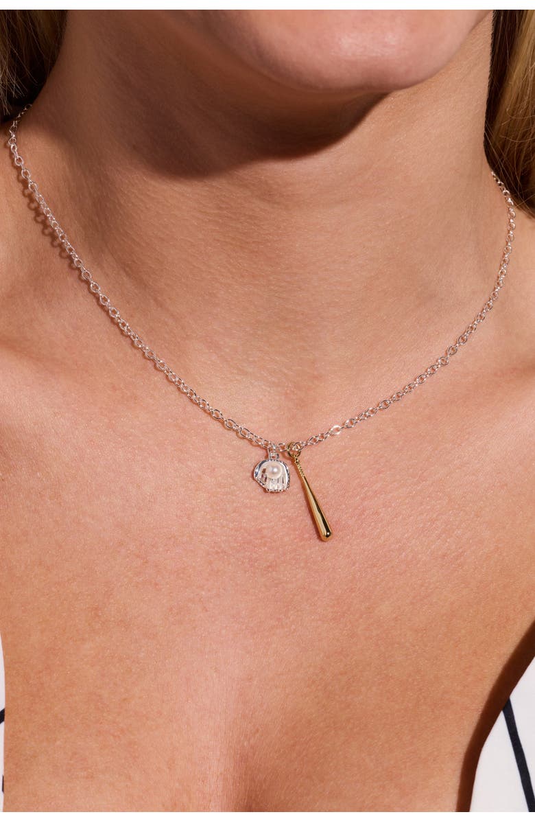 Alex and Ani Baseball Duo Charm Pendant Necklace, Alternate, color, 