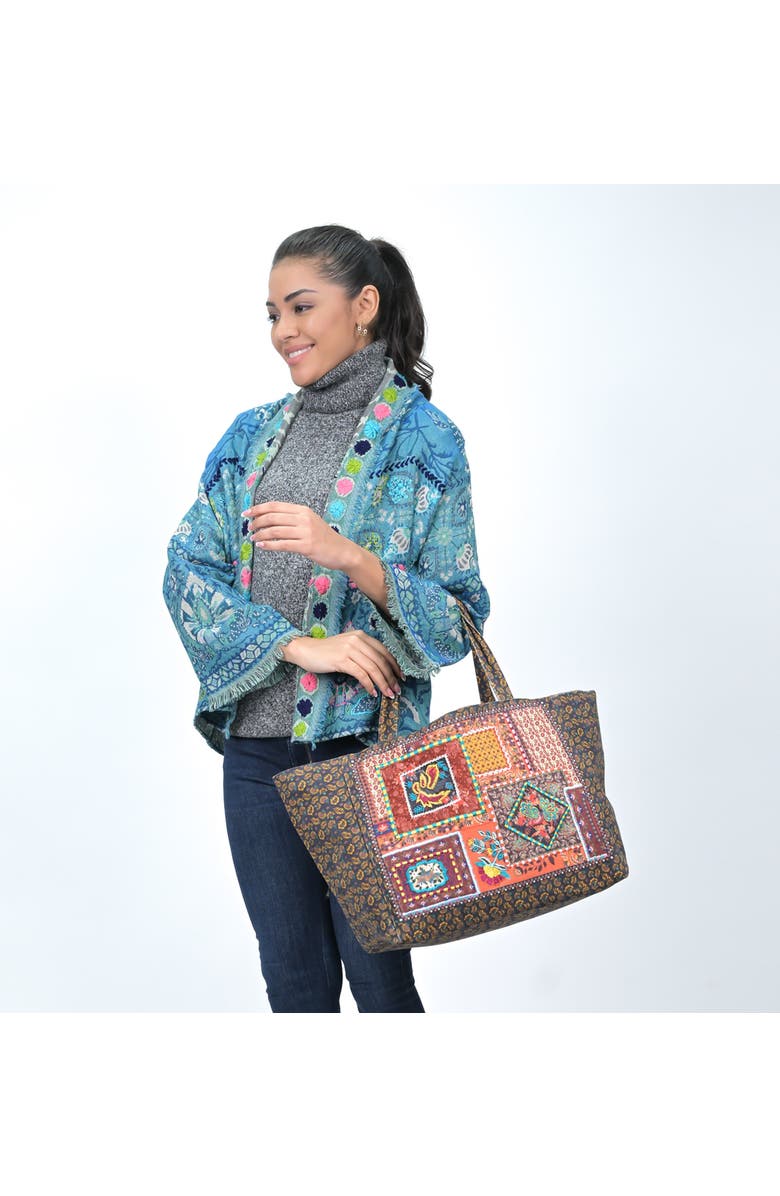 Vismaya Folklore Garden Patchwork Tote Bag, Alternate, color, Black
