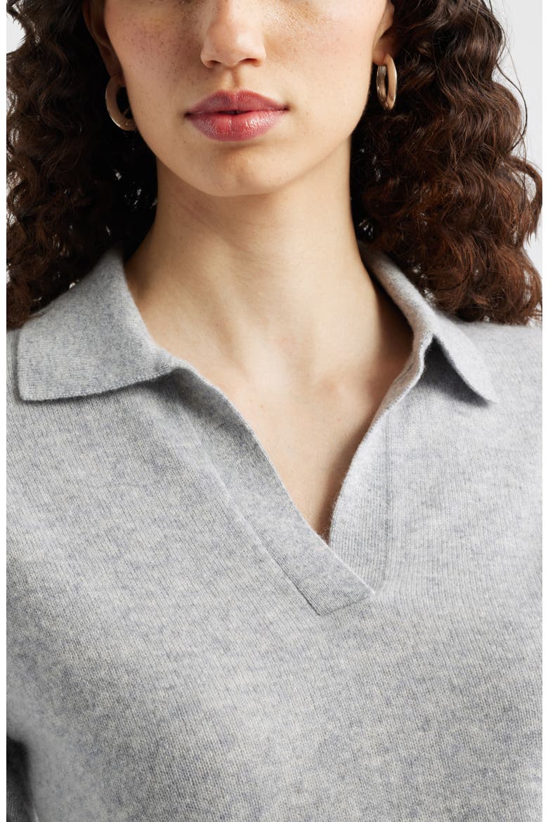 Cashmere Johnny Collar Short Sleeve Sweater, Alternate, color, GREY SILK HEATHER