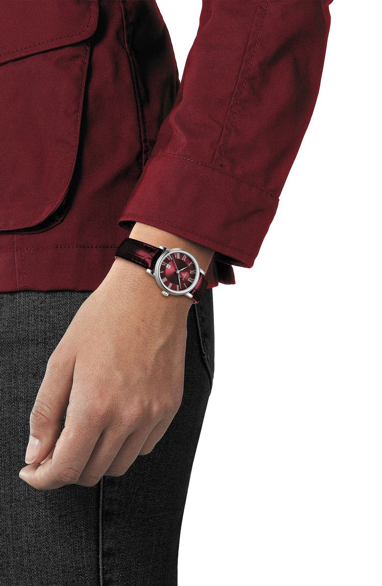 Tissot Carson Premium Leather Strap Watch, 30mm, Alternate, color, Bordeau
