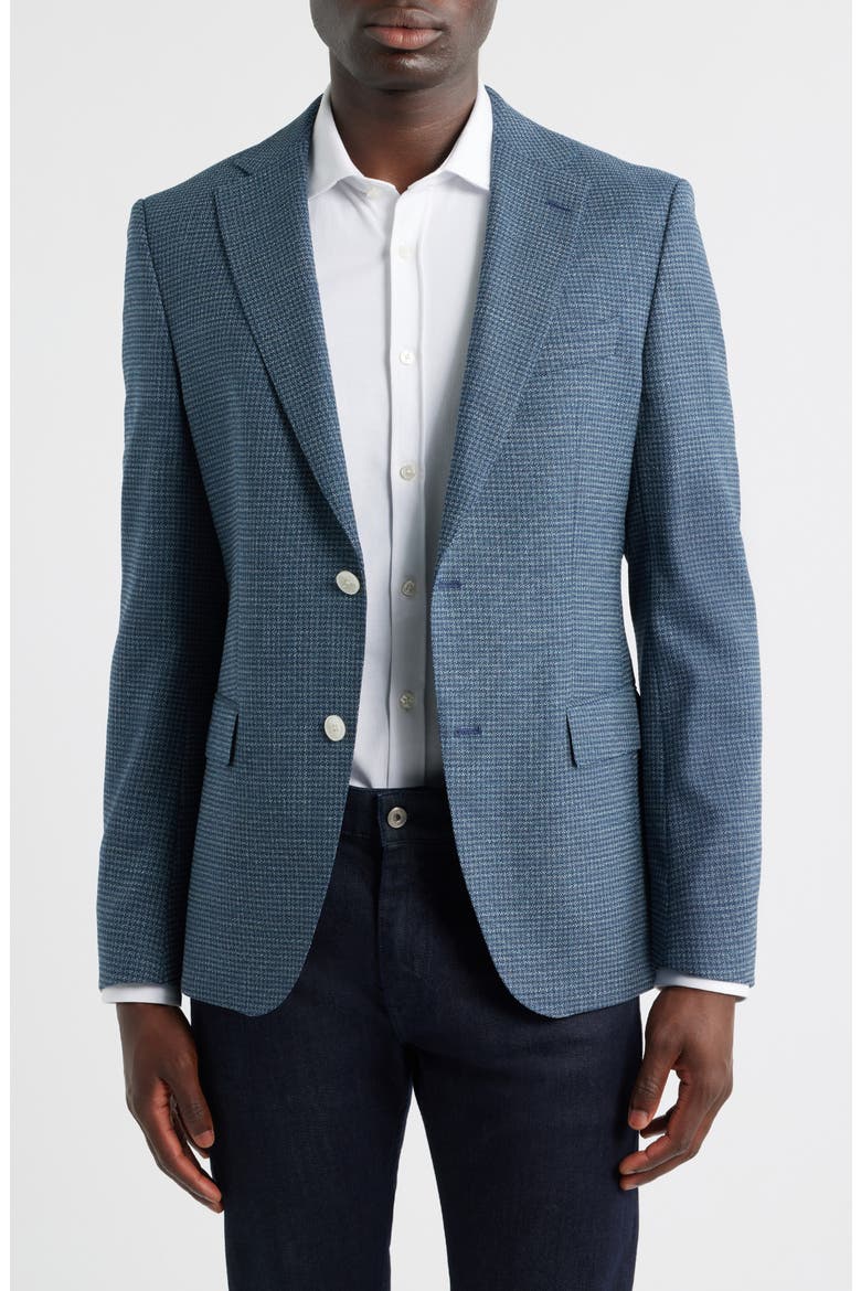 Hutson Slim Fit Micocheck Wool Blend Sport Coat, Main, color, DARK BLUE