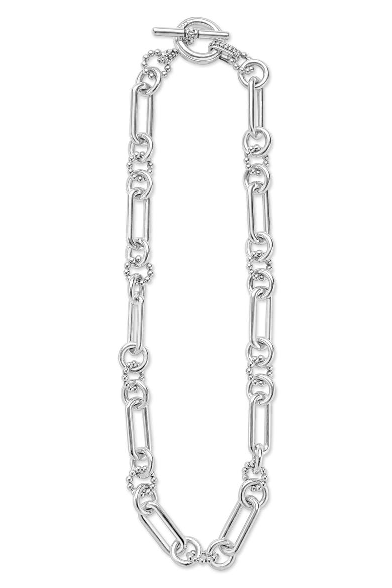 Large Sterling Silver Caviar Link Necklace, Alternate, color, SILVER