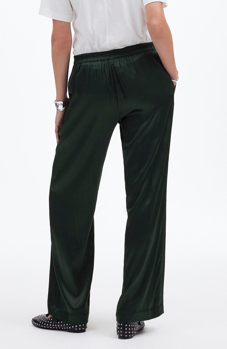 Madewell Pull-On Straight Stretch Satin Pants, Alternate, color, Luxury Forest