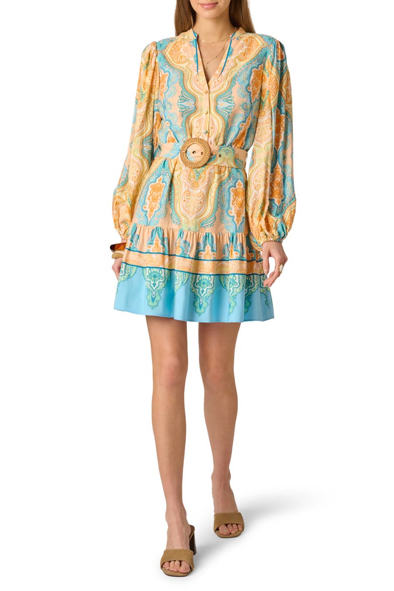 Long Sleeve Placed Print Dress, Main, color, PEACH MULTI