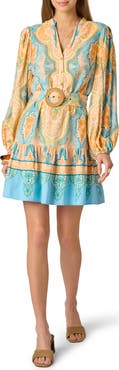 Adrianna Papell Long Sleeve Placed Print Dress