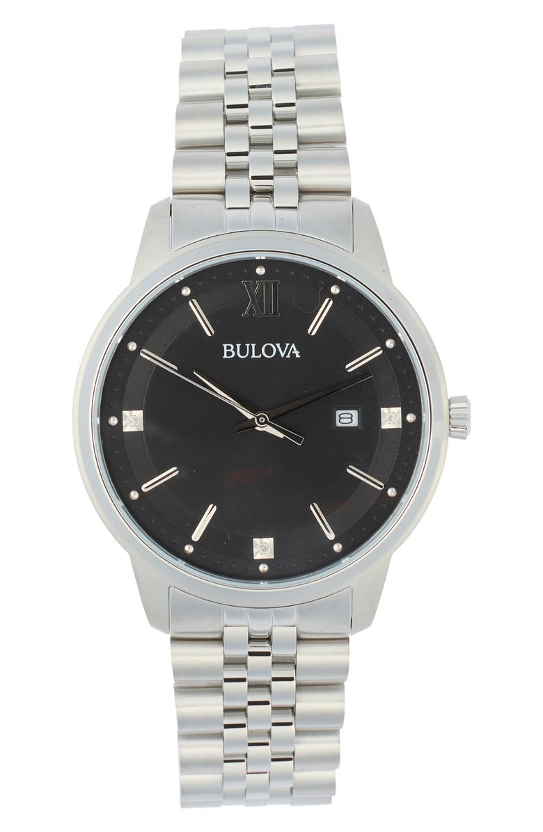 BULOVA Diamond Bracelet Watch, 41mm, Main, color, Silver/ Black