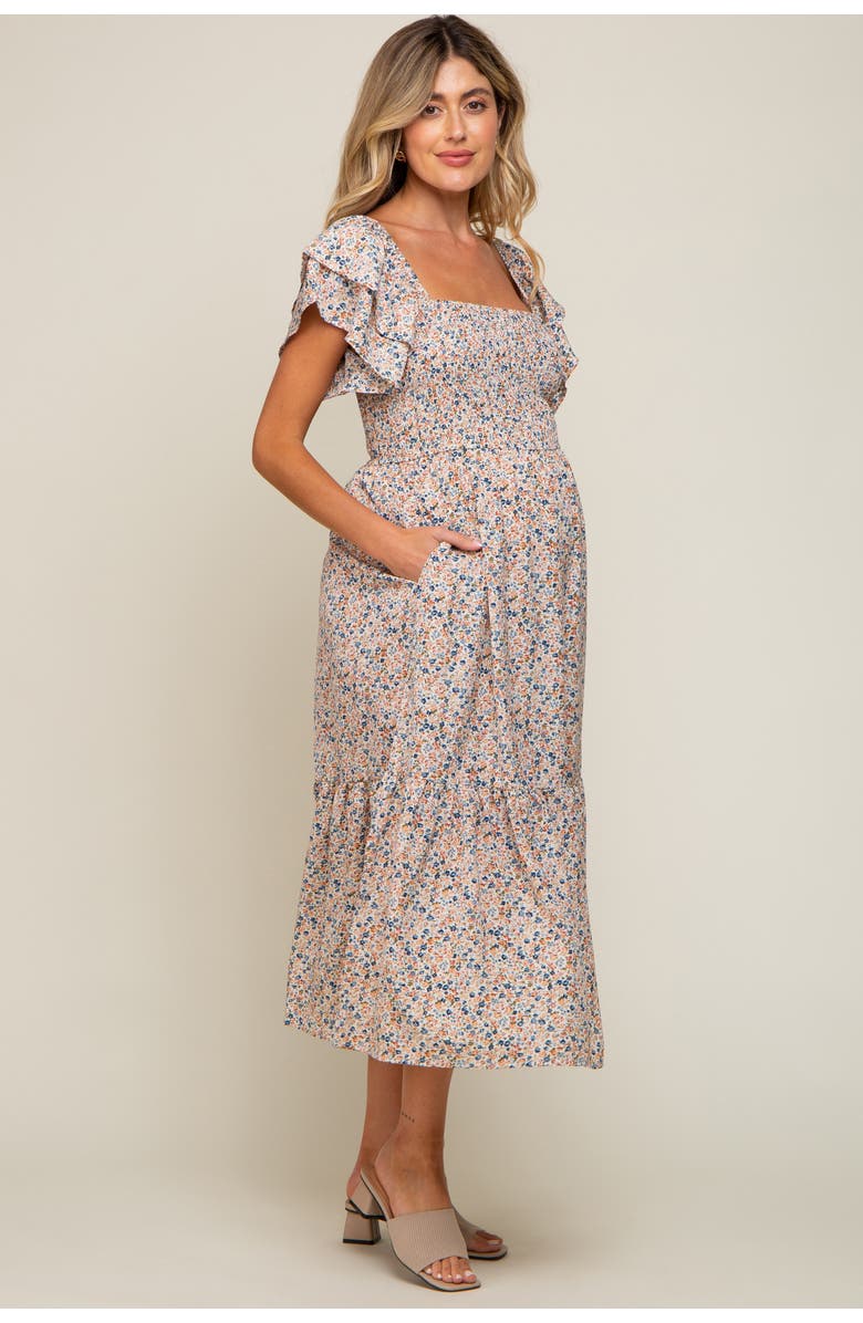 PinkBlush Floral Flutter Midi Dress, Alternate, color, Cream