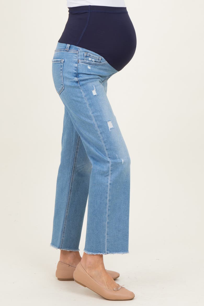 Distressed Raw Hem Cropped Straight Leg Maternity Jeans, Alternate, color, Blue