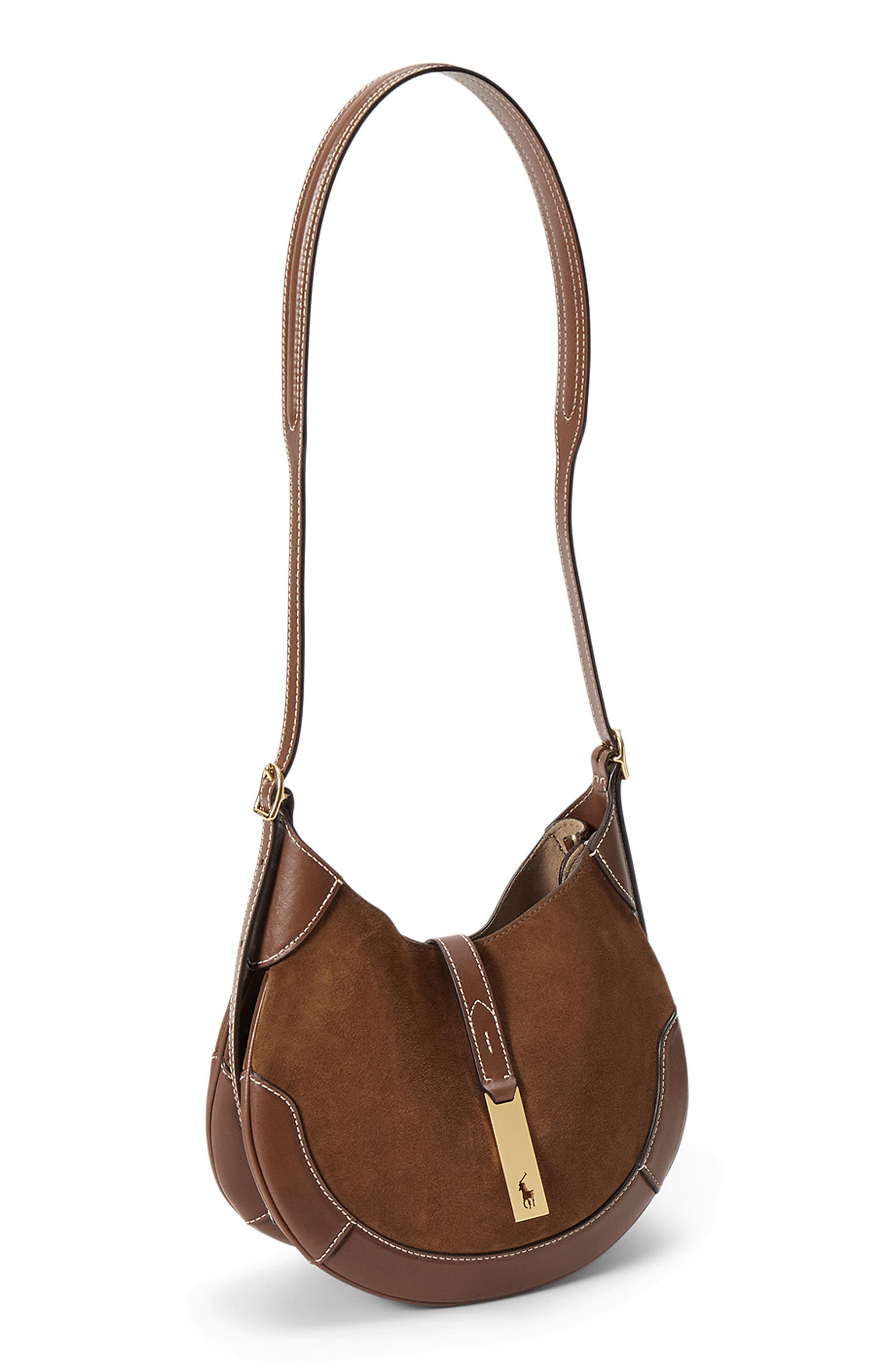 Polo Ralph Lauren Small Suede & Leather Shoulder Bag, Alternate, color, 