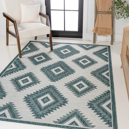 Jonathan Y Lior Geometric Moroccan Diamond Indoor/outdoor Area Rug In Turquoise/cream