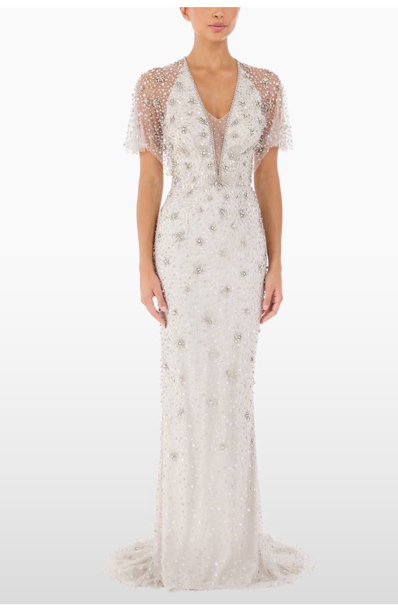 Jenny Packham Sofie Crystal-Embellished Gown, Alternate, color, Platinum - Silver