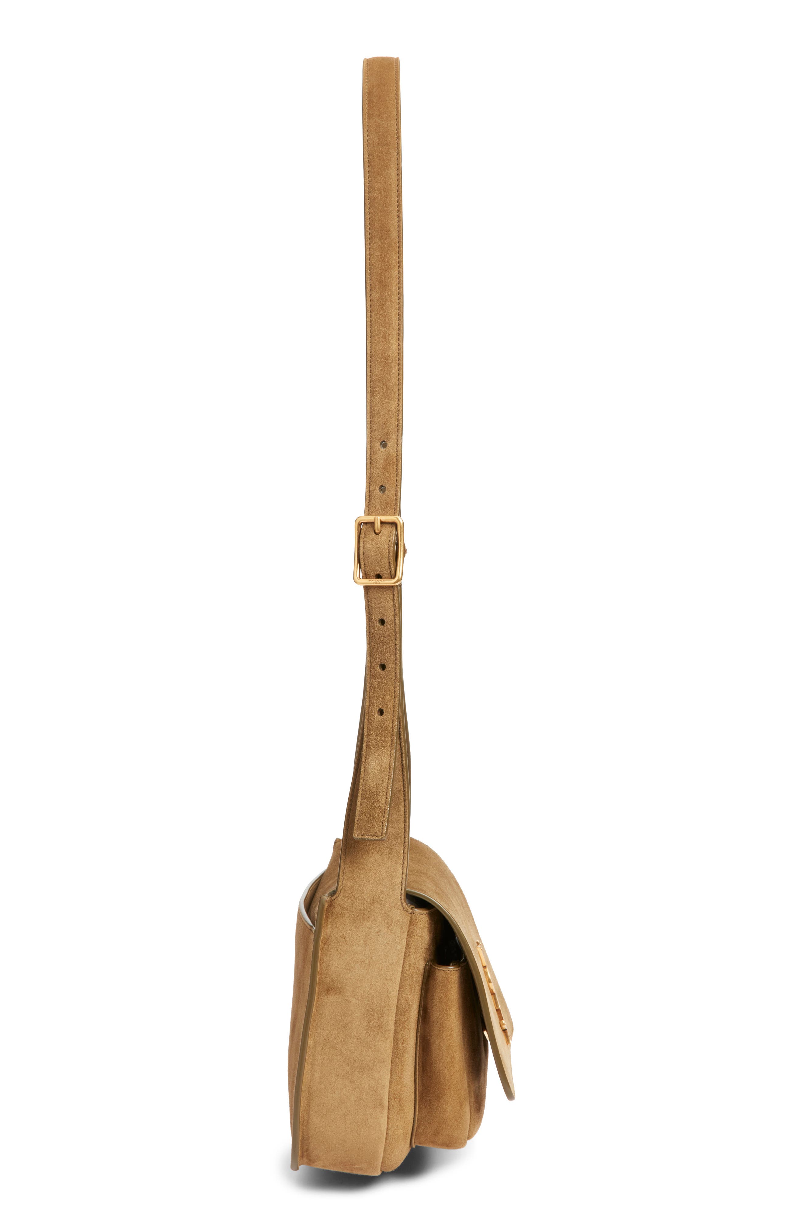 Saint Laurent Niki Suede Crossbody Bag, Alternate, color, Barley Green