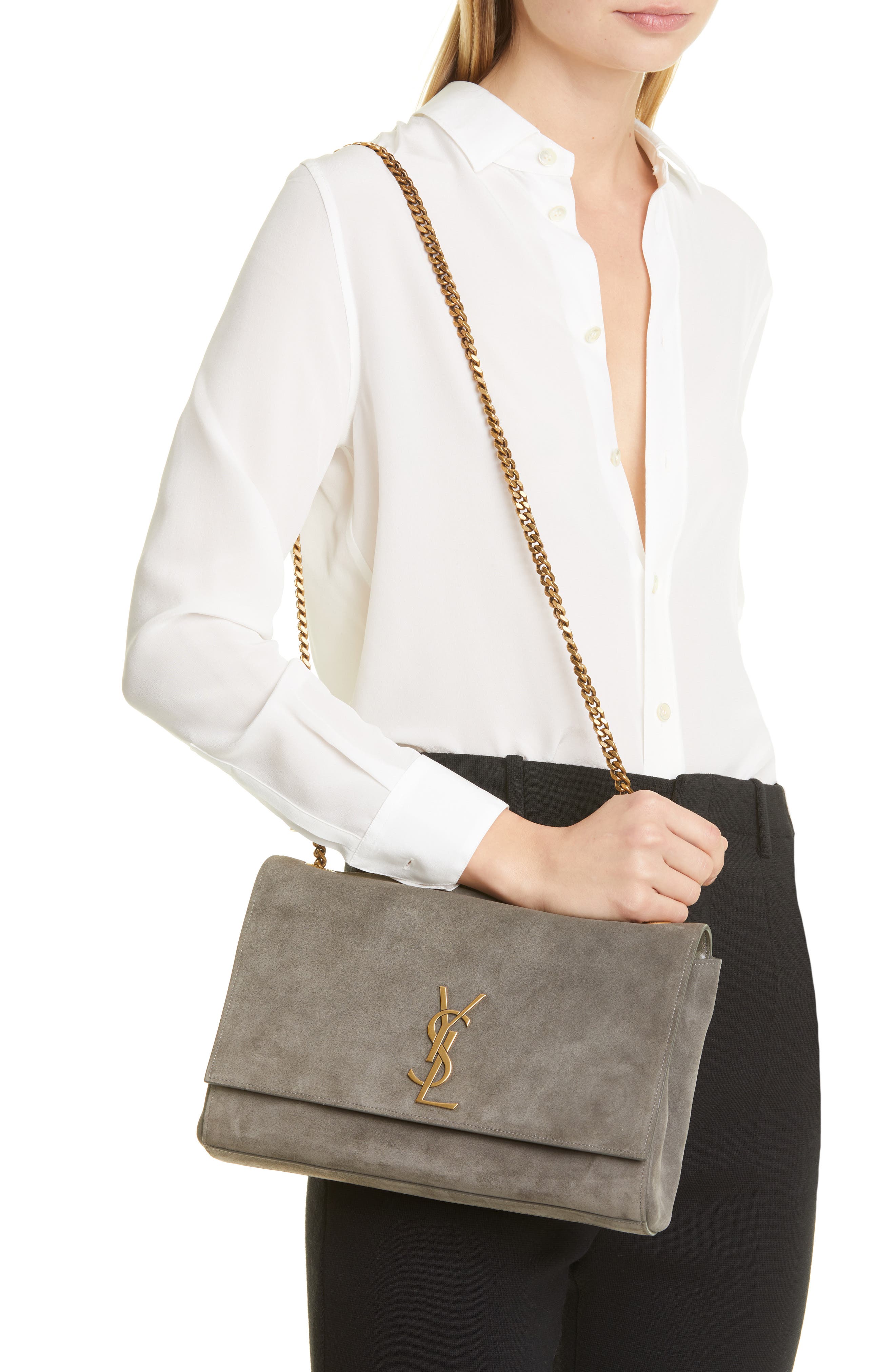 Saint Laurent Kate Supple Reversible Leather Shoulder Bag, Alternate, color, 