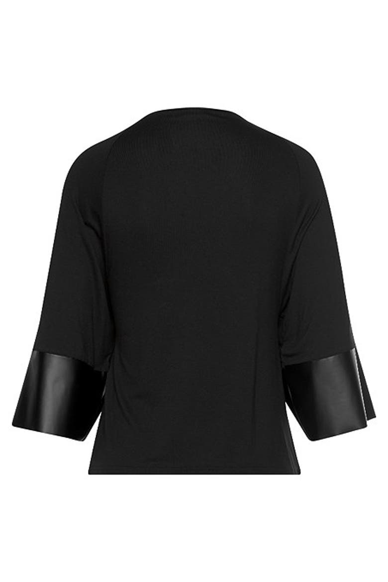 Women's Dolman Sleeve Leather Trim Top, Alternate, color, Black
