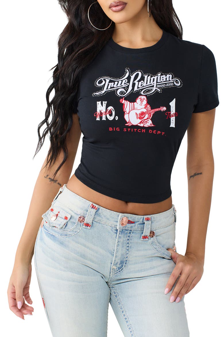 Buddha Number One Graphic Baby Tee, Main, color, JET BLACK