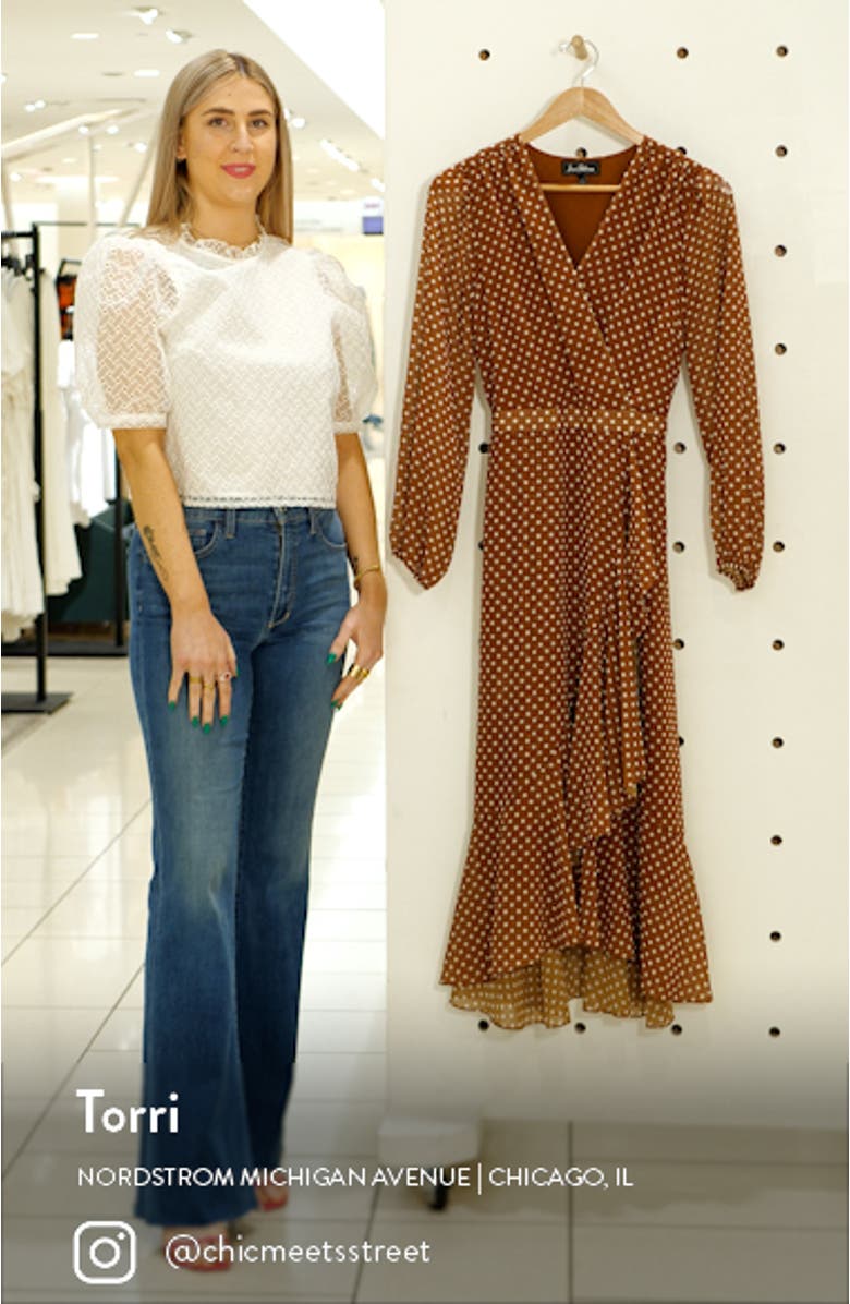 Polka Dot Wrap Front Long Sleeve Dress, sales video thumbnail