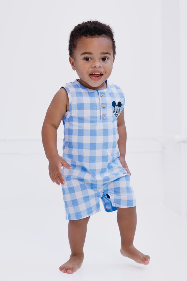 Mickey Mouse Sleeveless One Piece Romper, Alternate, color, Mickey Gingham Blue