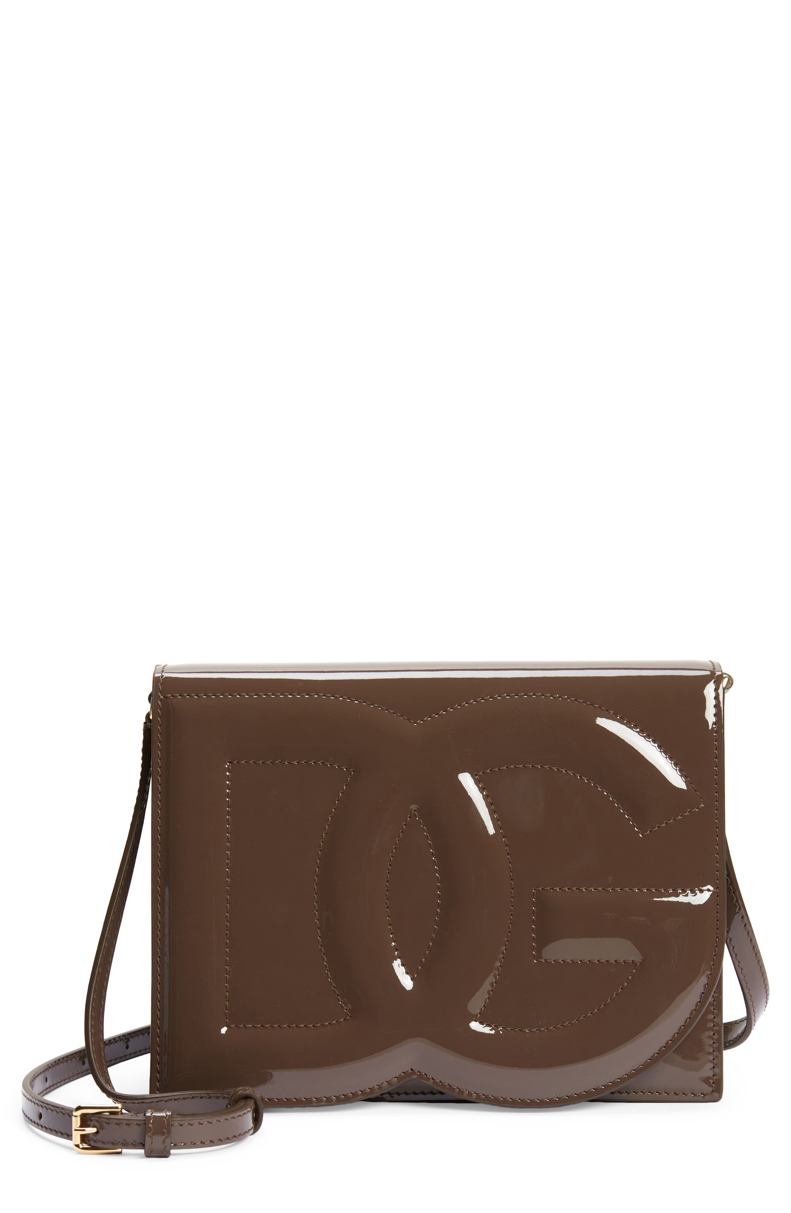 Dolce&Gabbana DG Logo Patent Leather Crossbody Bag, Main, color, 