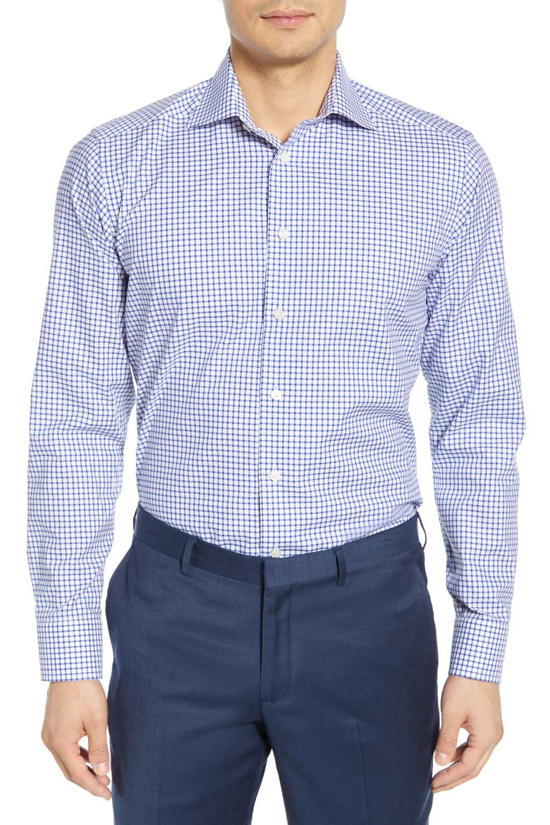 Slim Fit Check Dress Shirt, Main, color, NAVY