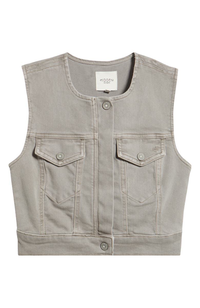 HIDDEN JEANS Crop Denim Trucker Vest, Alternate, color, Gravel