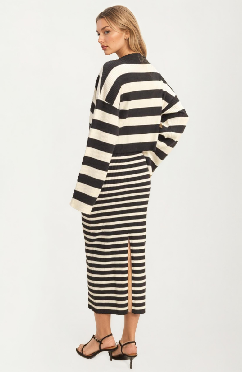 Knit and Lounge Striped Sleeveless Midi Dress and Cropped Cardigan, Alternate, color, 