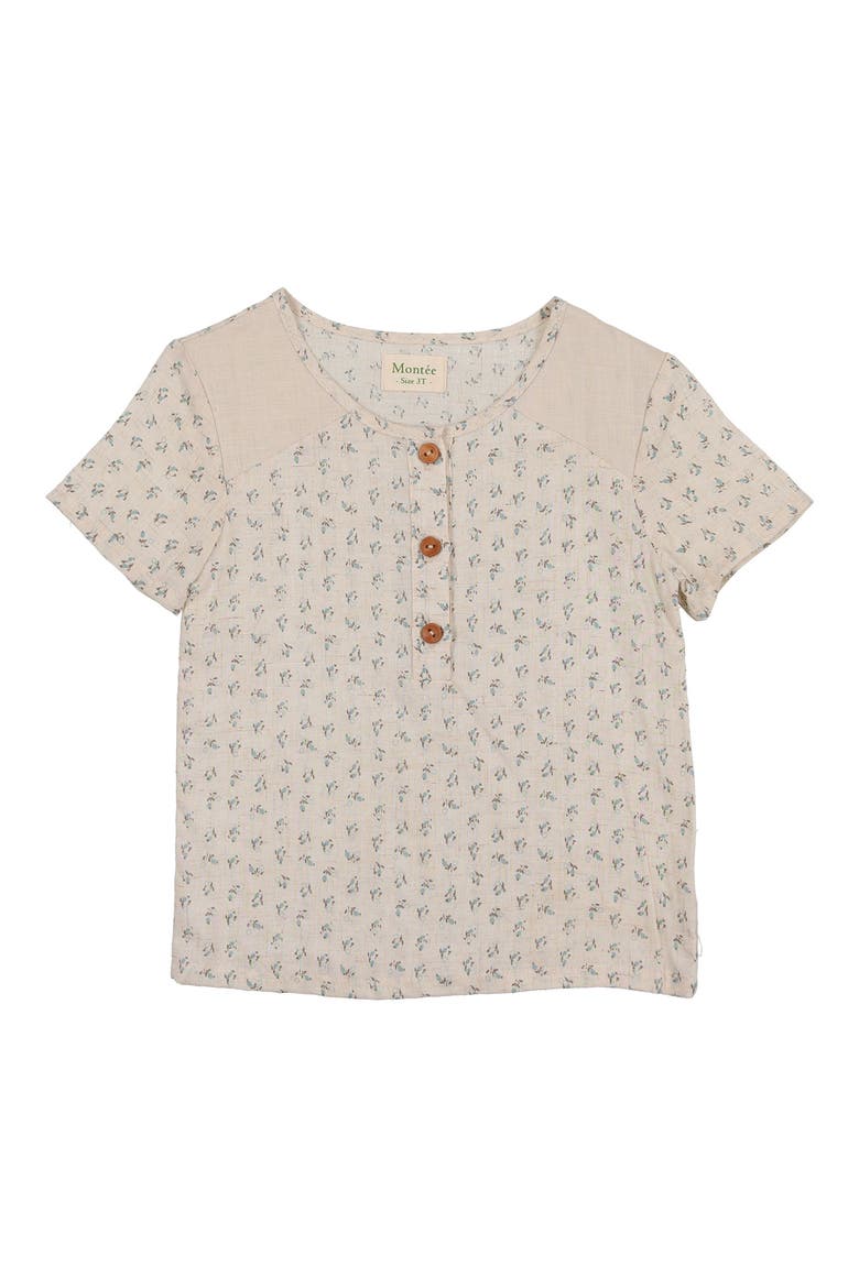 Kids' Blossom Print Textured Cotton Blend Henley, Main, color, BLUE