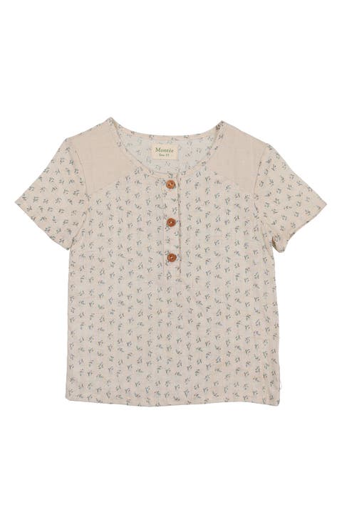 Kids' Blossom Print Textured Cotton Blend Henley (Baby & Toddler)