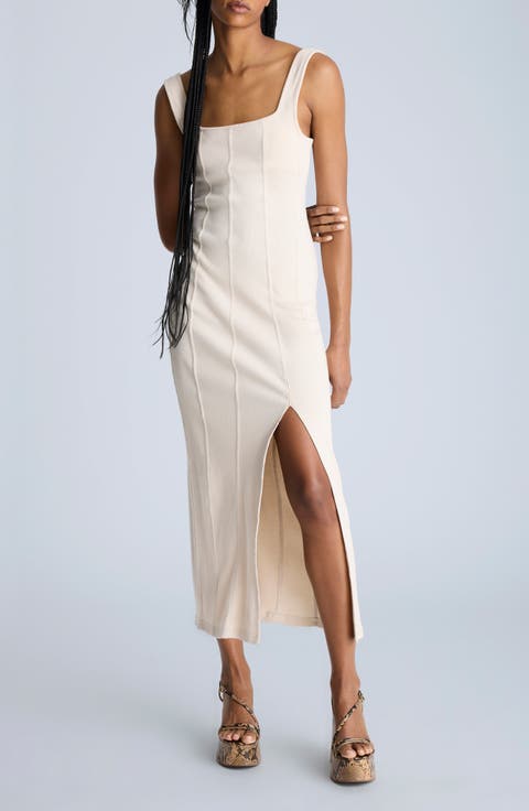 Seamed Stretch Cotton Body-Con Midi Dress