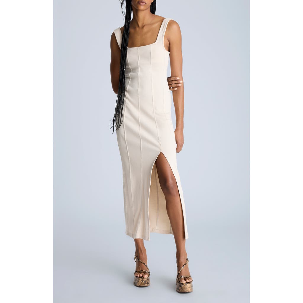 Kenneth Cole Seam Detailed Knit Midi Dress With Front Slit In Oyster