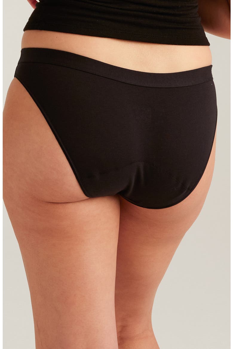 Leakproof Super Absorbency Stretch Cotton Bikini, Alternate, color, BLACK
