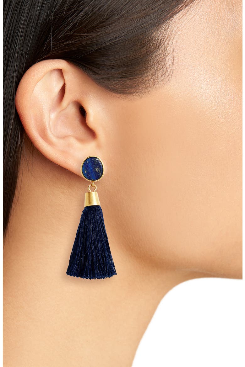 Stone Tassel Earrings, Alternate, color, NIGHTFALL