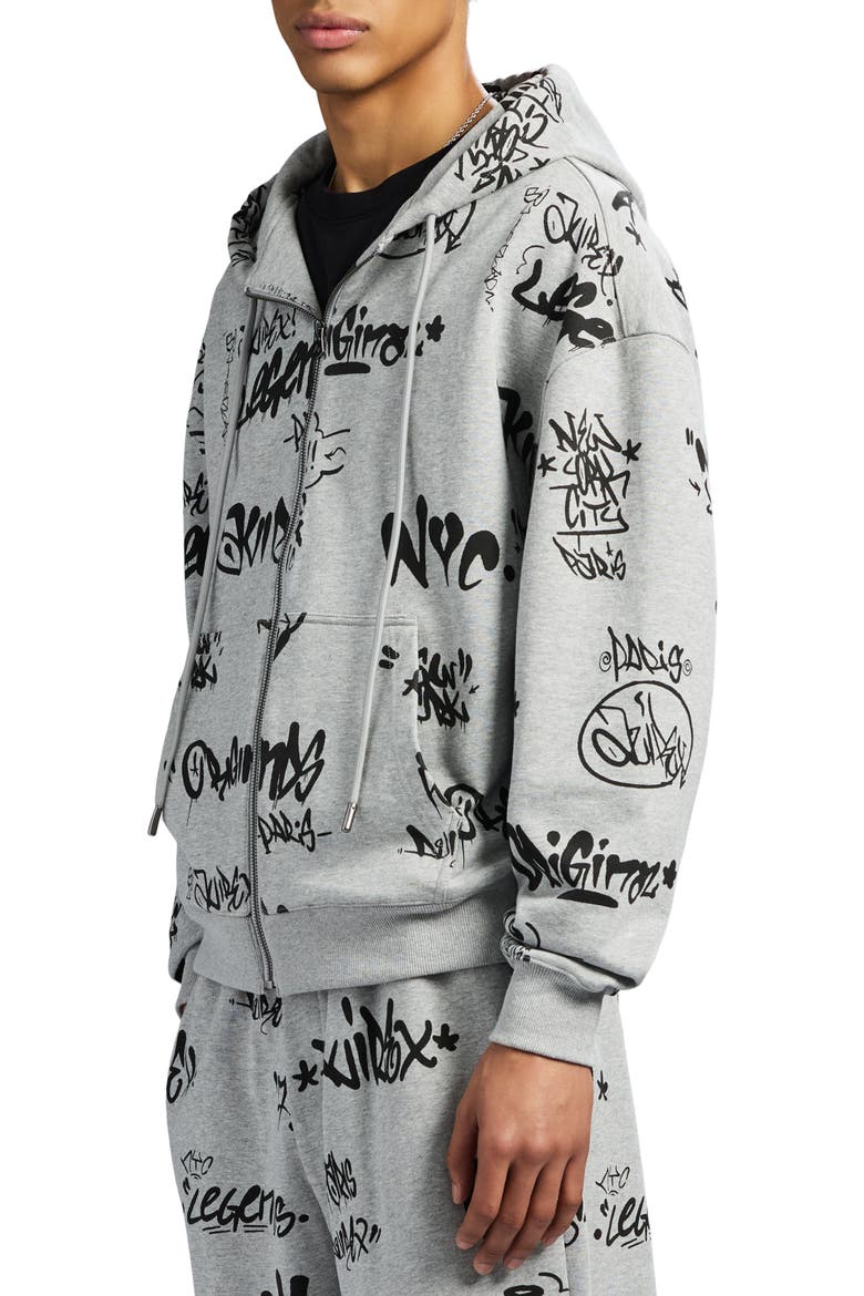 Graffiti Zip Hoodie, Alternate, color, HEATHER GREY
