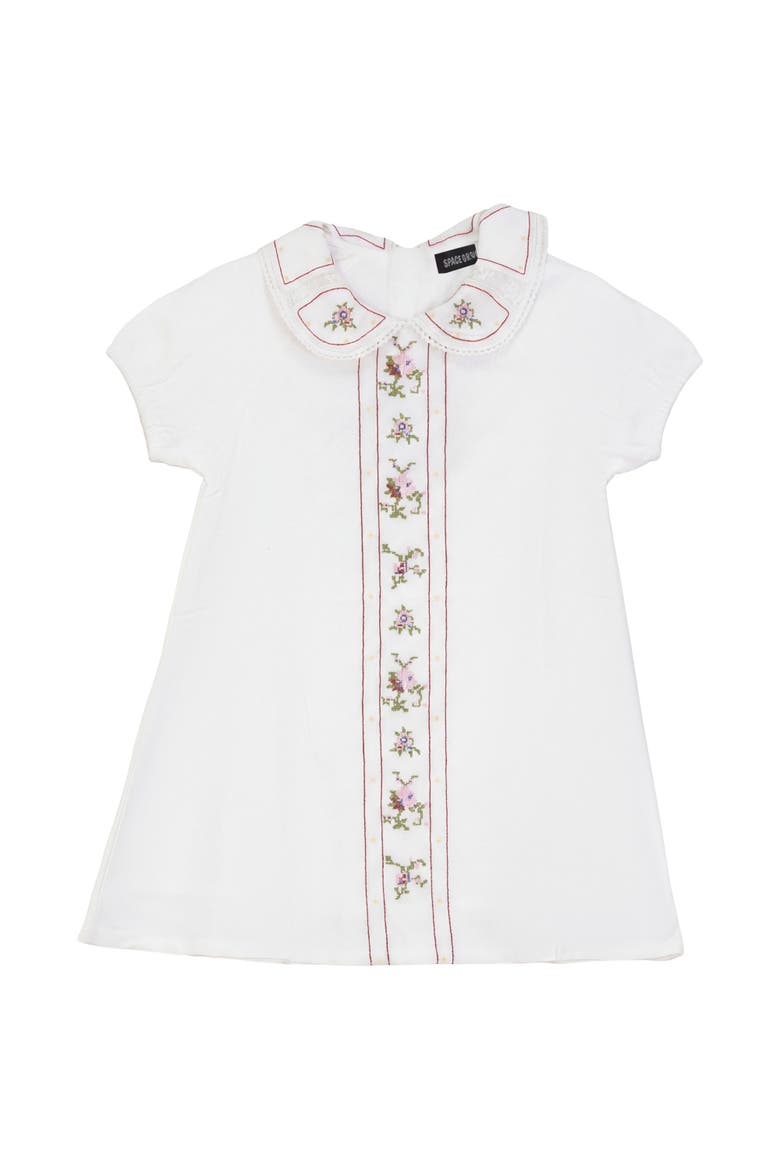 Embroidered Linen Dress with Lace Collar, Main, color, Ivory