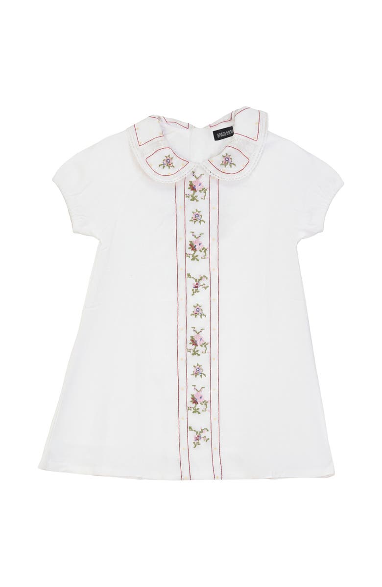 Space Grey Embroidered Linen Dress with Lace Collar, Main, color, Ivory