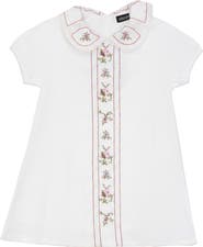 Space Grey Embroidered Linen Dress with Lace Collar