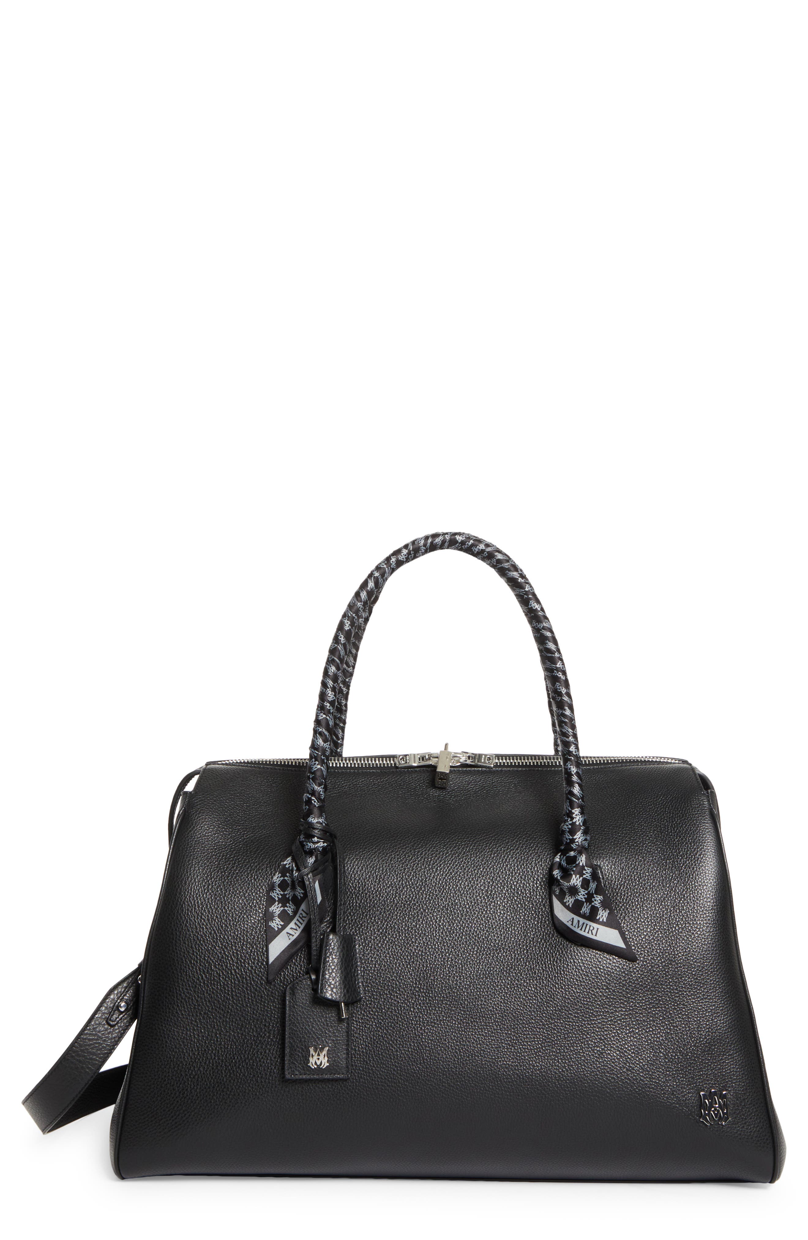 AMIRI Leather Duffle Bag, Main, color, Black