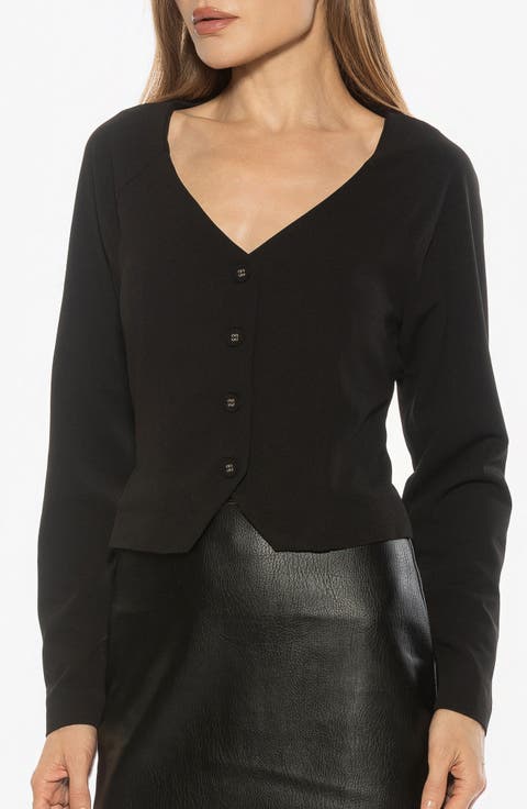 Delyra Back Belt Front Button Crop Top