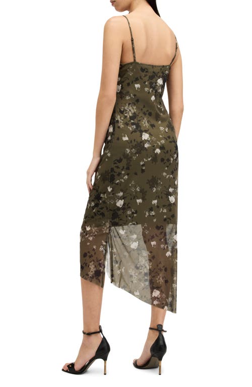 Allsaints Ulla Kora Floral Mesh Slipdress In Khaki Green