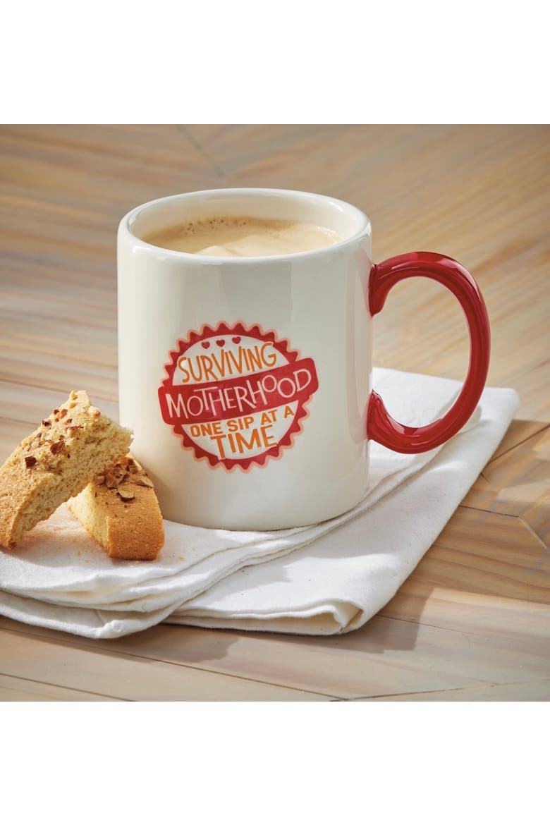 Surviving Motherhood One Sip A Time Earthenware Mug Multi 16 oz 3.75x4 in, Alternate, color, Red