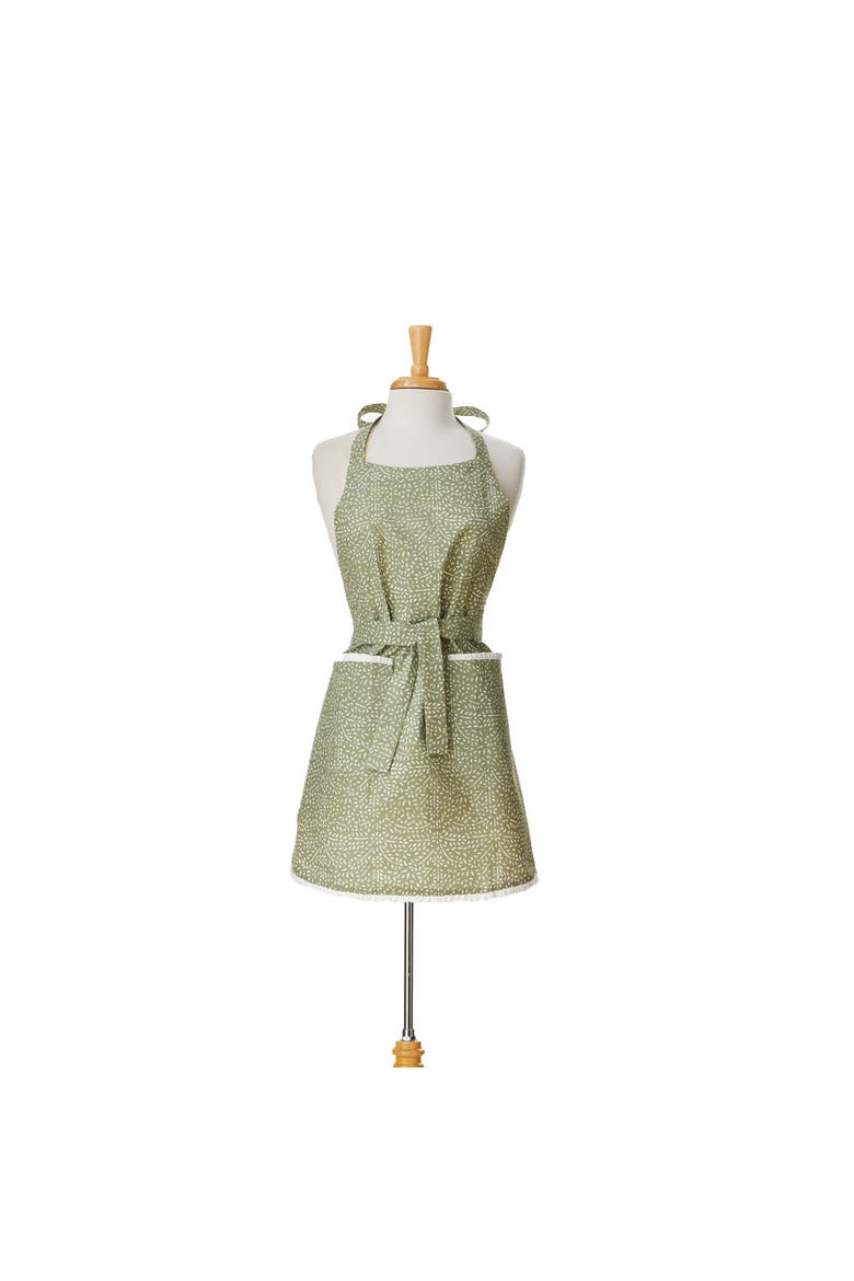 Distressed Geometric Print Apron Olive Cotton Everyday, Alternate, color, Green