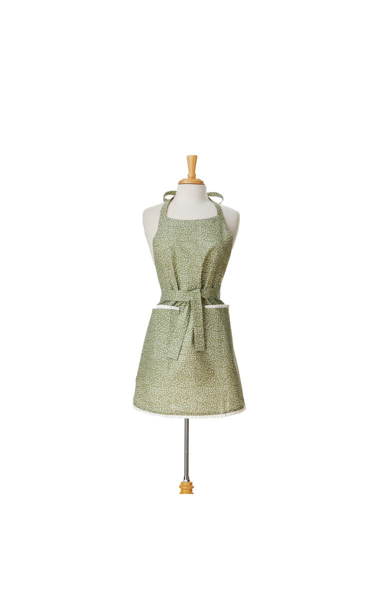 tag Distressed Geometric Print Apron Olive Cotton Everyday, Main, color, Green