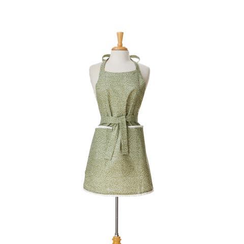 Distressed Geometric Print Apron Olive Cotton Everyday