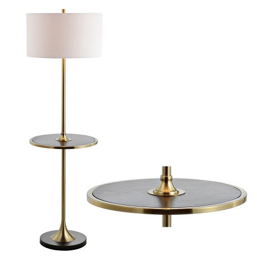 Jonathan Y Luce 59" Metal/wood Led Floor Lamp With Table, Black/brass In Black/brass Gold