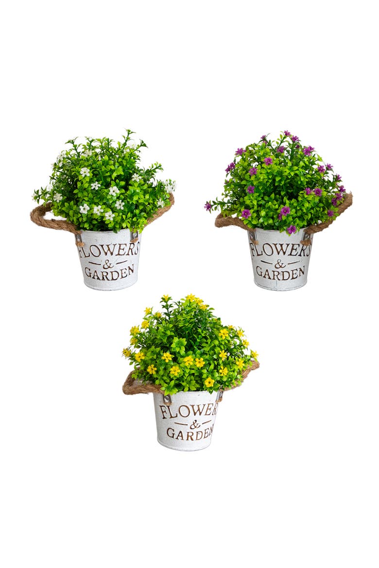 8-in Artificial Flowering Mini Daisy Plant in Rustic Flowers & Garden Planter - Set of 3, Main, color, Assortment 2