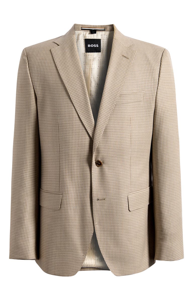 BOSS Hutson Slim Fit Tan Houndstooth Check Virgin Wool Sport Coat, Main, color, Beige/ Khaki