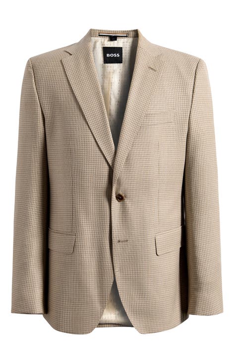 Hutson Slim Fit Tan Houndstooth Check Virgin Wool Sport Coat