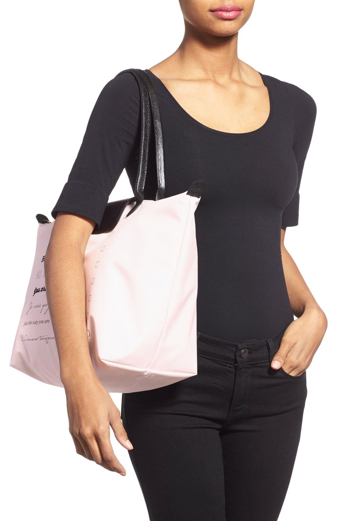 'Large Le Pliage - Valentine' Nylon Tote, Alternate, color, GIRL